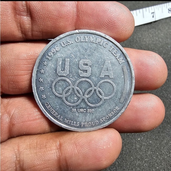 1996 Atlanta Olympics General Mills Archery Token Challenge Coin Silver Tone - Picture 2 of 7